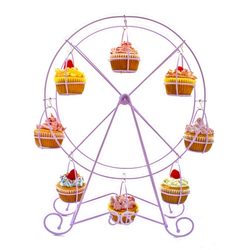 Zoie + Chloe Ferris Wheel Cupcake Stand - Decorative Cupcake Holder for Parties - Spinning Display for Serving Pastry, Treats & Desserts - Easy-to-Clean, Fits 8 Medium Cupcakes - 14x4x17, Iris Purple