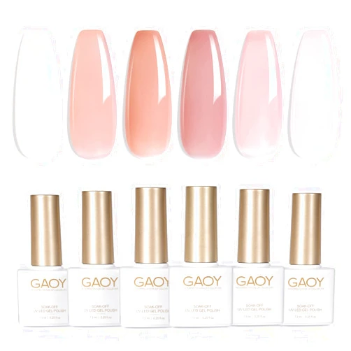 GAOY Jelly Nude Pink Gel Nail Polish Set of 6 Transparent Colors Sheer Gel Polish Kit