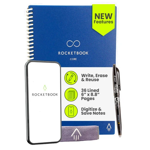 Rocketbook Core Reusable Smart Notebook, Lined Pages For School, Work and Creative Projects, Executive Size 6x8.8, Blue - Premium