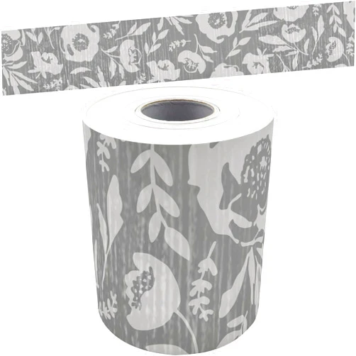 Teacher Created Resources Classroom Cottage Gray Floral Straight Rolled Border Trim - 50ft - Decorate Bulletin Boards, Walls, Desks, Windows, Doors, Lockers, Schools, Classrooms, Homeschool & Offices