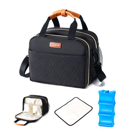 BABEYER Breastmilk Cooler Bag with Ice Pack Fits 6 Baby Bottles Up to 9 Ounce, Compatible with Wearable Breast Pumps & Accessories-Black