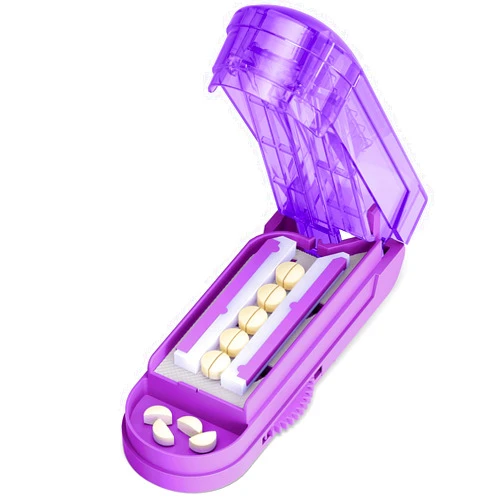 ONE PIX Pill Cutter Splitter for Small and Tiny Pills, Professional Adjustable Pill Cutter with Hidden Stainless Steel Blade, Safely Cuts Multiple Pills at Once, Purple