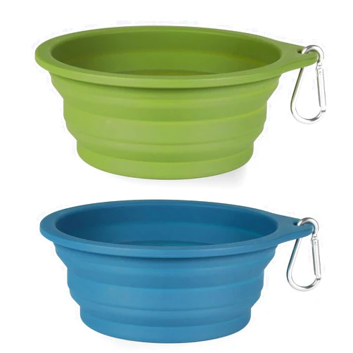SLSON 2Pack Collapsible Dog Bowl,Integrated Molding Travel Bowl No Plastic Rim Pet Feeding Bowls for Walking Traveling Outdoors,600ML (Navy Blue+Dark Green)