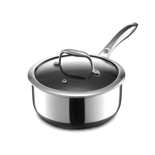 HexClad Hybrid Nonstick 3-Quart Saucepan with Tempered Glass Lid, Stay-Cool Handle, Dishwasher-Friendly, Oven-Safe Up to 900°F, Induction Ready, Compatible with All Cooktops