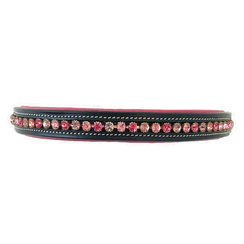 Equitem Leather English Bridle Pink Padded Browband with Pink Round Crystals