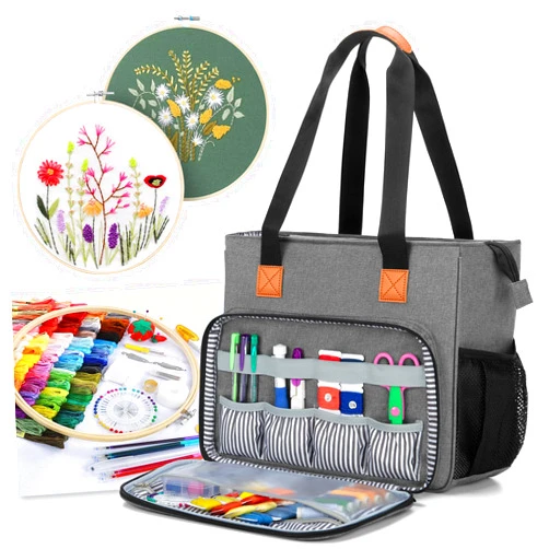LUXJA Embroidery Project Carrying Bag, Embroidery Kits Storage Bag (Bag Only), Gray