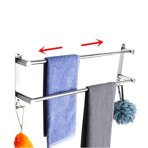 Boyorc Stretchable 19.7-31.5Inch Towel Bar Towel Hanger Towel Rack with Hook 304Stainless Steel Strong 3M Adhesive Bathroom Wall-Mounted Non-Porous Installation Toilet Kitchen Space Saving Silver 2-Bars