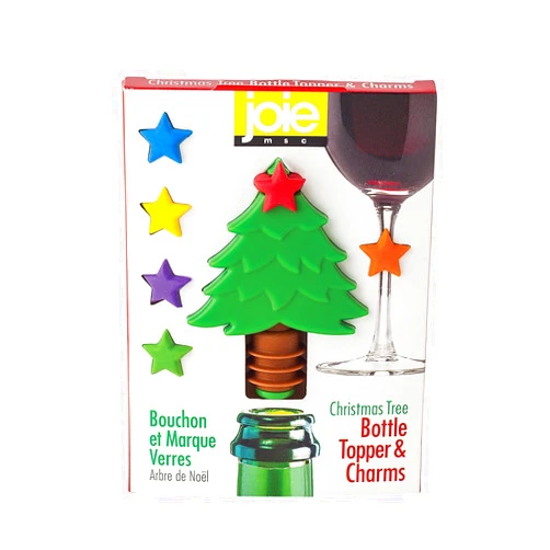 MSC International 49847 7 Piece Joie Christmas Tree Wine Bottle Topper and Wine Charm Set