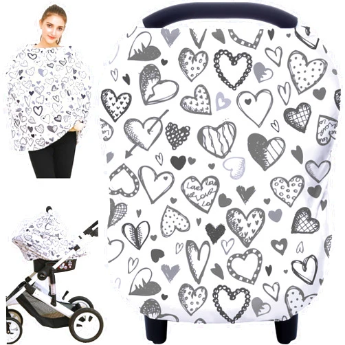 Hicoco Baby Car Seat Covers, Carseat Canopy, Boys Girls Privacy Breastfeeding Cover (Grey Heart)