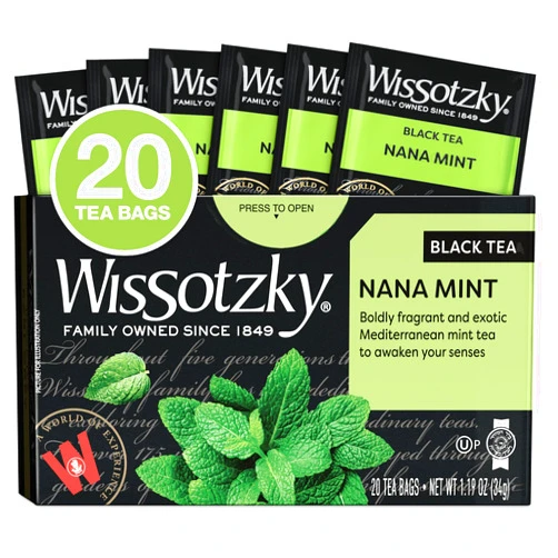 Wissotzky Nana Mint Black Tea, 20 Tea Bags | Antioxidant Rich | Revitalizing Nana Tea | Black Tea Bags