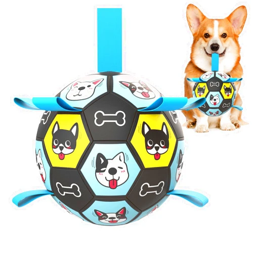 ZestPulse Dog Toy Soccer Ball with Straps, Herding Ball for Dogs, Outdoor Interactive Dog Toy, Dog Fetch Toy, Ideal for Medium & Large Dogs, Great Puppy Birthday (6 Inch)