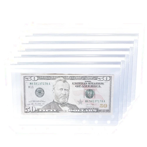HJKK 6 Pcs A6 Binder Pockets，6 Holes Waterproof Binder Zipper Folders，Clear Binder Zipper Pouch for 6-Ring Notebook Binder to Organize Bill, Cash, Cards, Invoices, Stamps, Receipts, Photos