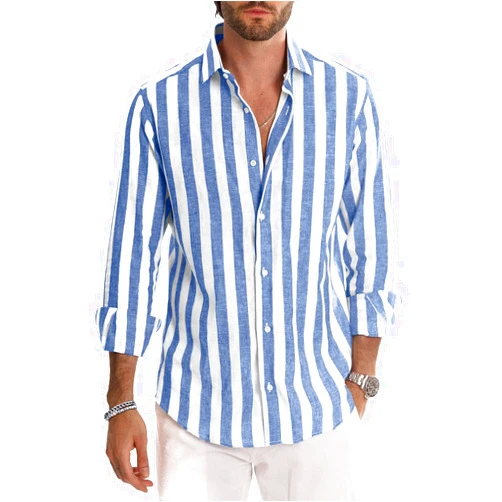 JMIERR Men's Cotton Shirts Casual Long Sleeve Button-Down Striped Dress Shirt