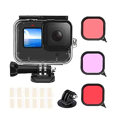 Kacebela Underwater Waterproof Case Kit Protective Housing Compatible with Gopro Hero 11/Hero 10/Hero 9 Black, 60m Dive Case Shell with 3 Pack Filters/Anti Fog Inserts for Snorkeling Photography Video
