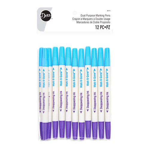 Dritz Dual Purpose B-Gone & Disappearing Ink, 12 pc Marking Pens, Blue/Purple Count