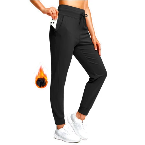 Soothfeel Women's Fleece Lined Joggers Water Resistant High Waisted Sweatpants Winter Warm Thermal Running Hiking Pant Pocket