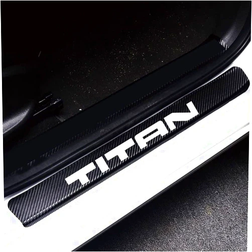 Fanshihua 4pcs/Set for Nissan Titan Door Entry Guard Carbon Fiber Textured Leather Car Door Sill Protector Stickers