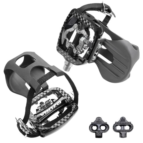 Venzo Bike Toe Clips Cages & Pedals - Compatible with Shimano SPD - Fixed or Adjustable Bicycle Toe Clips & Cleats for Fitness Indoor Exercise Bikes