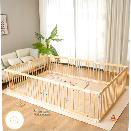 HUTOCADA Playpen Large Foldable Play Pen for Toddlers 1-3,Easy Assemble Play Yard Wooden Baby Gates with Door,Expandable Play pens for Kids Safety Baby Playpen with Lock 69x103x24Inch