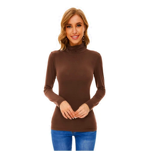 WANLEE Chioni.od Ladies Turtleneck Shirts Womens Fall Clothes Outgoing Sexy Top for Dark Academie Coffee X-Small