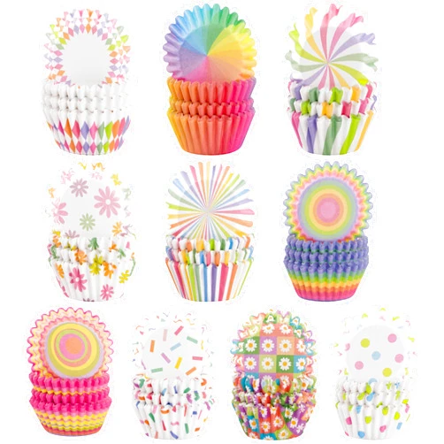 COcnny 600pcs Rainbow Mini Cupcake Paper Liners, Colorful Baking Cups Muffin Paper Case Cupcakes Wrappers for Baby Shower, Cake Chocolate Candy Wrap Making Supplies for Birthday Wedding (10 Styles)
