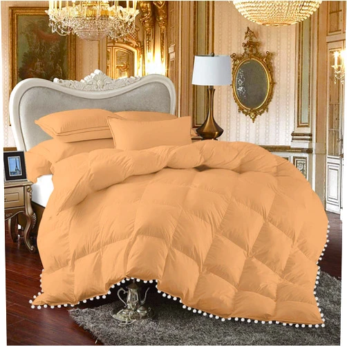 Velosso 5 Piece White Vintage Pom-Pom Fringe, Box Design Comforter Set 1000 Thread Count, 550 GSM Filling, 100% Egyptian Cotton - (Full/Queen Size, Sand Color)