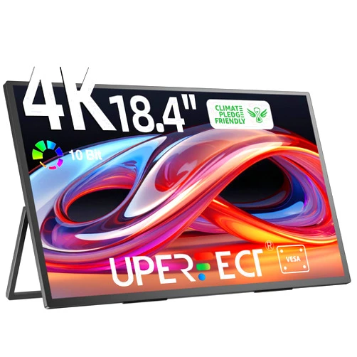 UPERFECT Portable Monitor 4K 18.4 inch 10 Bit w/VESA & 180° Adjustable Stand, Ultra-Slim & Lightweight UHD FreeSync IPS HDR Gaming Display, USB C Travel Second Monitor for Laptop Switch Phone