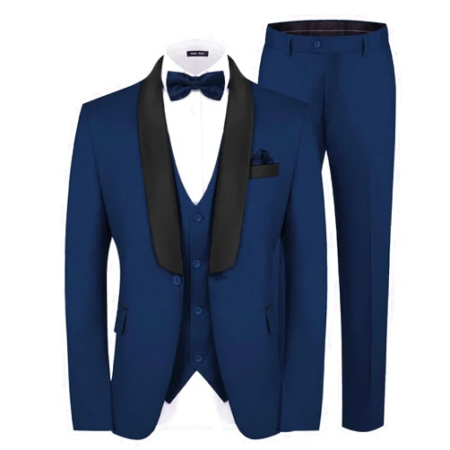 MAGE MALE Men's 3 Piece Suit Slim Fit Solid One Button Party Wedding Tuxedo Suits Blazer Jacket Vest Pants Set