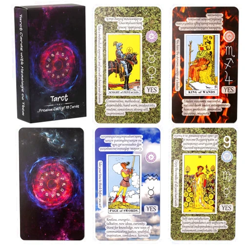 Prophet Tarot Cards with Meanings on Them, Tarot Cards for Beginner, Learning Tarot Cards Set, Tarot Deck Fortune Telling Game, Keywords, Chakra, Planet, Zodiac, Element, Yes or No, Affirmations