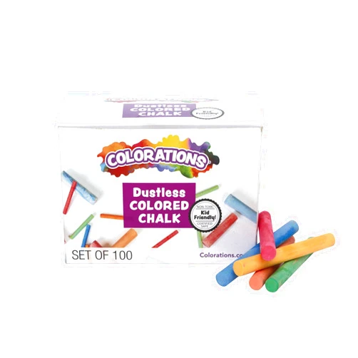 Colorations CNODUST Dustless Colored Chalk, Value, Multi-Colored, for Kids, Classroom, Learning, Drawing, Create, Play, Non-Toxic, 3 inches x 3/8 inch, Assorted, 100 Count (Pack of 1)