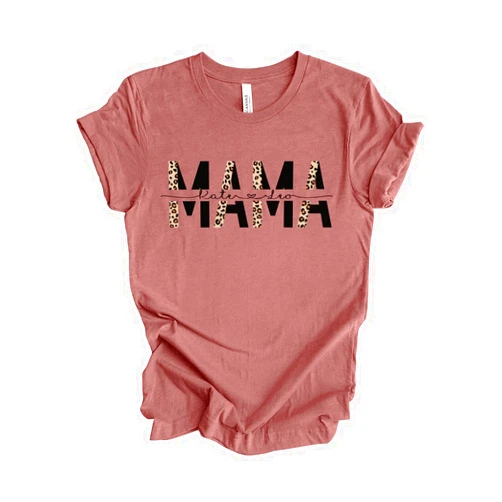 Handmade Custom Mama Shirt For Women Personalized Mom T-Shirt Mama Boy Shirt With Kids Name Mother`s Day Gift Mama Leopard Letter Print Graphic Tee Short Sleeve Casual Tops