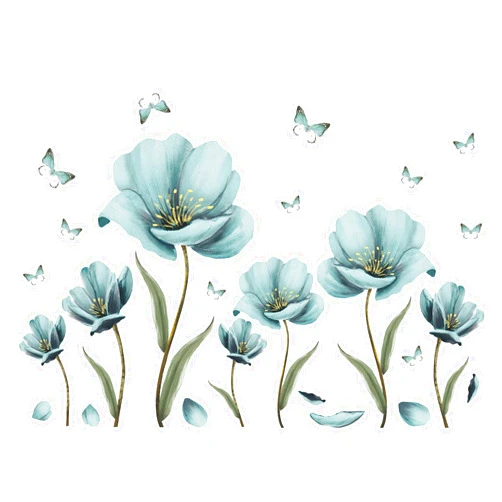 AM AMAONM Creative Removable 3D Nursery Flower Wall Decals DIY Romantic Floral Butterfly Leaf Wall Sticker Murals Flowers Art Decor for Kids Girls Bedroom Living Room Home Wall Decoration (Light Green)