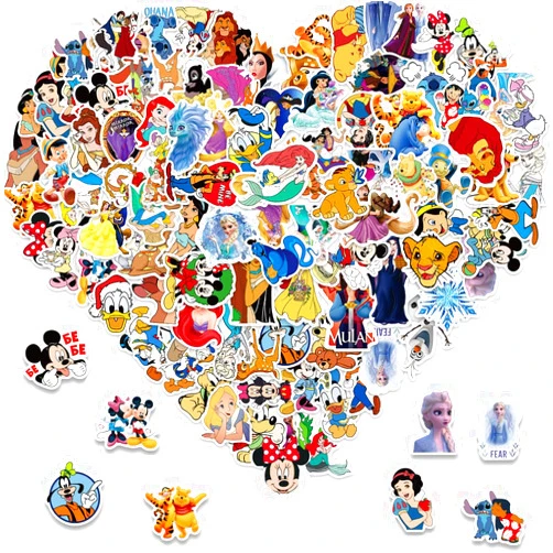 Meet Holiday 100PCS Disney Mix Cartoon Stickers, Cute Waterproof Vinyl Decal for Teen Kids Adult Girl Notebook, Laptop, Travel Case, Phone, Bike, Water Bottle, Guitar, Computer, Skateboard (100pcs dsn)