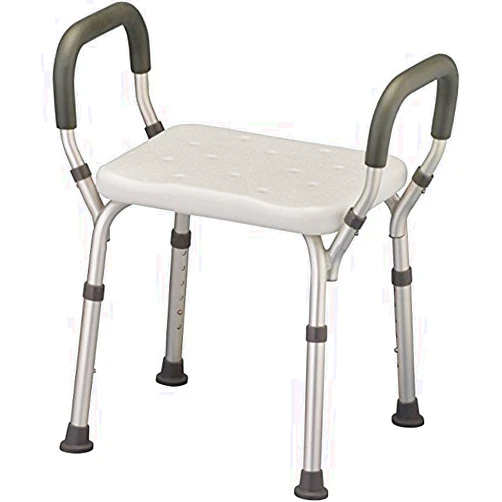 HEALTHLINE Shower Bench Adjustable Bath Seat Shower Chair with Arms Padded Handles, Without Back, Medical Shower Chair Bench Bath Stool for Elderly, Adults, Disabled, 300 Lbs, White