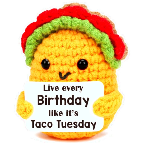 OCCdesign Mini Birthday Gift for Women Men Happy Birthday Handmade Crochet Taco Funny Encouragement Cheer Up Gift for Mom Dad Grandma Coworker Friends Teachers Husband Wife Sister Party