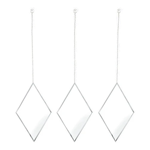Creekview Home Emporium Accent Mirrors - Small Diamond Shape Decorative Mirror Wall Decor 3 Piece Set with Silver Chain