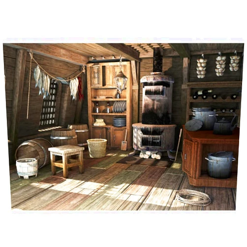 YongFoto 12x8ft Rustic Old Kitchen Interior Backdrop Cupboard Foods Furnace Wood Floor West Rural Style Photography Background Cowboy Theme Boy Birthday Party Kid Adult Portrait Photo Studio Props