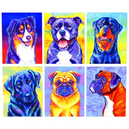 NIIORTY Watercolor Dog Wall Art Prints, Funny Dog Canvas Wall Art, Cute Rottweiler Labrador Pug Art Posters, Cute Puppy Art Painting for Pet Lovers Kid Bedroom Pet Room Decor, Set of 6 (8