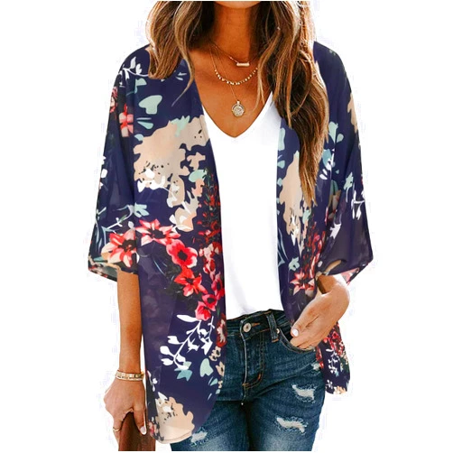 Pisexur Kimono Cardigans for Women, Fashion Chiffon Cardigans Coverup Plus Size Hawaiian Travel Outfits Flowy Sheer Blouoses