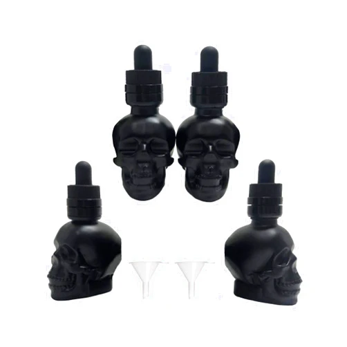 Sunday 7 4 Pack Skull Head Glass Bottle Dispensing Dropper with Child-Proof Cap Refillable for DIY Liquids | Juice | Perfume | Essential Oil Etc.(1OZ/30ml) (Black)
