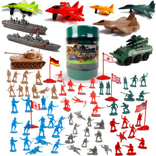 Liberty Imports 120 PCS Army Men Toy Soldiers & Battle Vehicles Military Action Figures Deluxe Bucket Set - World War II Little Plastic Action Figurines for Kids, Boys Imaginary Play