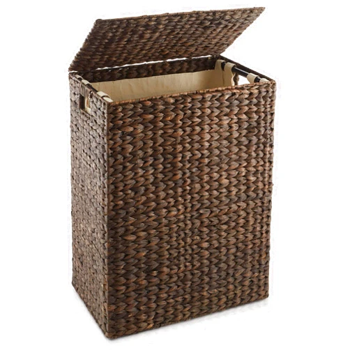 Casafield Large Laundry Hamper with Lid and Removable Liner Bag - Espresso, Woven Water Hyacinth Rectangular Laundry Basket Sorter for Clothes and Towels
