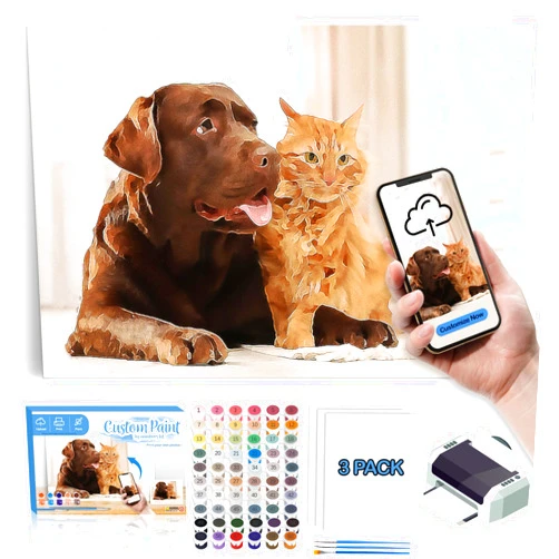 Dinonano Custom Paint by Number Kit, Personalize Paint Your Photo by Numbers, DIY Printable Canvas Paintable Pictures for Adults Beginner, Customized Painting by Numbers Set -3 Canvas & 60 Colors Paints