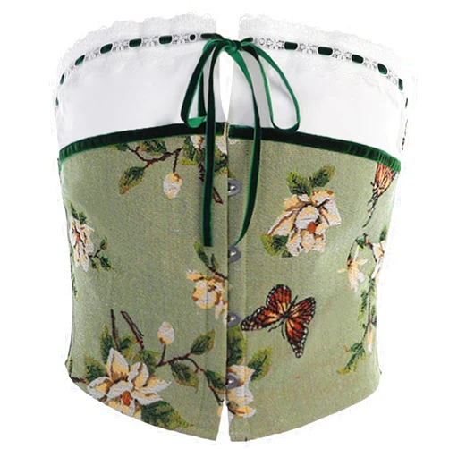 LMSXCT Women Lace up Floral Bustier Strapless Fairy Crop Top Vintage Court Push Up Boned Overbust Corset Aesthetic Bodyshaper