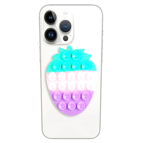 Mijafaron Suction Phone Case Mount, Silicon Adhesive Phone Accessory for iPhone and Android, Hands-Free Fidget Toy Mirror Shower Phone Holder, Tiktok Videos and Selfies(Strawberry Shaped, Colorful)