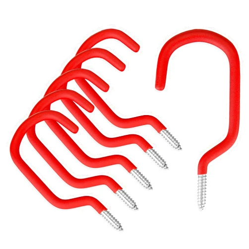 EFFICERE 6-Pack Super Duty Extra-Large Garage Utility Hooks and Hangers, for Wall Mount or Ceiling Storage of Bikes, Ladders, Lawn Furniture, Tools, Cords and Hoses | 8” Overall Length and 4” Wide Opening
