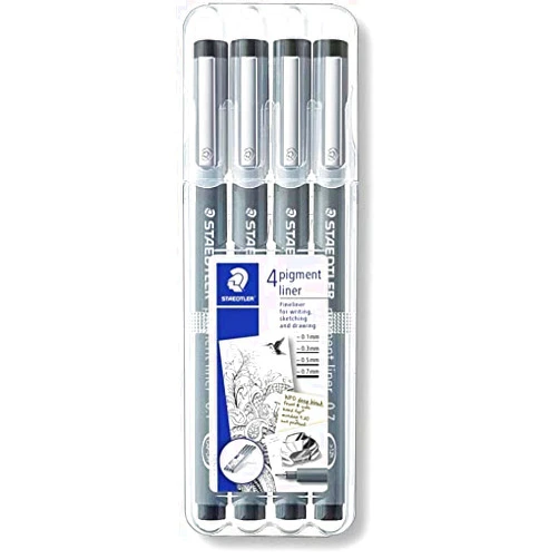 STAEDTLER ‎308 WP4 Pigment Liner Pens with Assorted Line Width - Black (Set of 4)