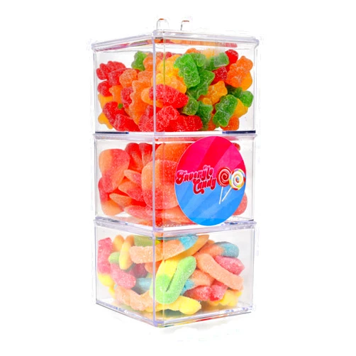 Favoryte Candy Gourmet 3-Tier Candy Tower By Favoryte Candy- Retro Candy Gift Box With Sour Gummy Worms, Gummy Peaches & Sour Gummy Bears- Candy Variety Pack In Reusable Trays- Candy Care Gift Package- 21oz