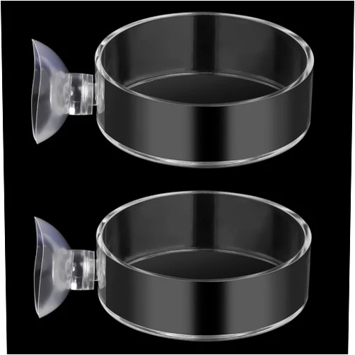 Mozeat Lens 60mm Fish Tank Feeder Dish Aquarium Shrimp Feeder Dish with Suction Clear Fish Tank Feeding Bowl Round Clear Dishes Tray（2pcs）