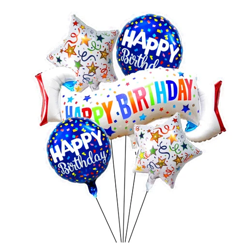 OSAMUHA Birthday Decoration Set Colorful Happy Birthday Banner Balloon,Star and Circle Mylar Foil Balloon for Girls Boys Kids & Adults Birthday Decorations and Party Supplies 5PCS